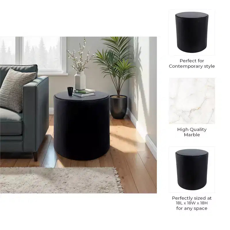 Modern Stone & Mango Wood Accent Table with Sleek Marble Top, Contemporary Round Design, Durable Solid Wood Base for Stylish Home Decor