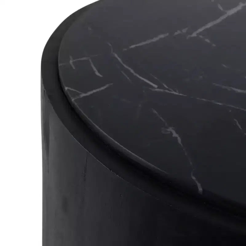 Modern Stone & Mango Wood Accent Table with Sleek Marble Top, Contemporary Round Design, Durable Solid Wood Base for Stylish Home Decor