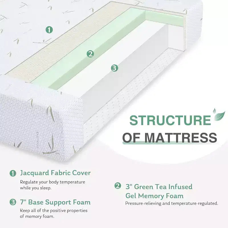 8 10 Inch Memory Foam Mattress in a Box Medium Firm Gel Foam with Cooling Bamboo Cover Fiberglass-Free CertiPUR-US Certified Bed