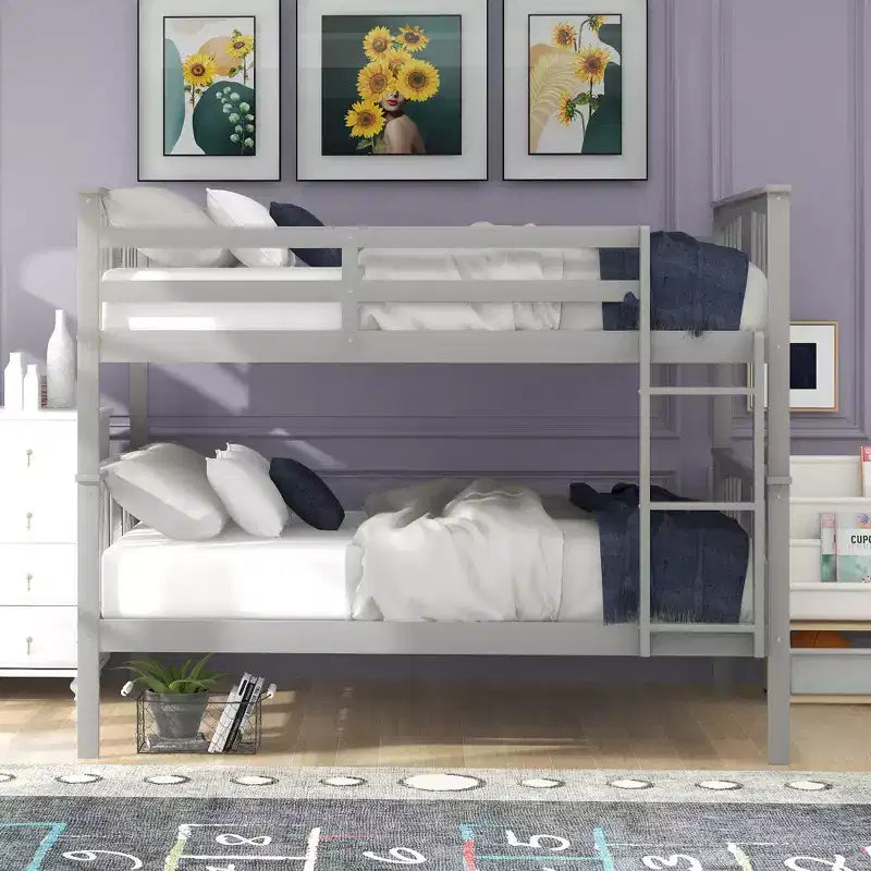 Full over Full Bunk Bed for Kids, Full Size Bunk Bed Frame with Guard Rail for Bedroom Dorm