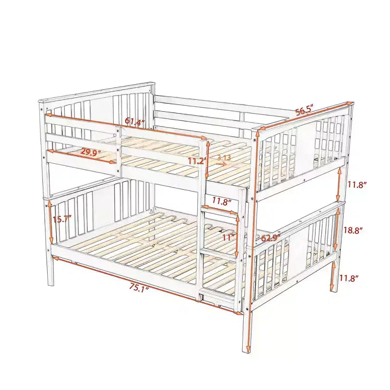 Full over Full Bunk Bed for Kids, Full Size Bunk Bed Frame with Guard Rail for Bedroom Dorm
