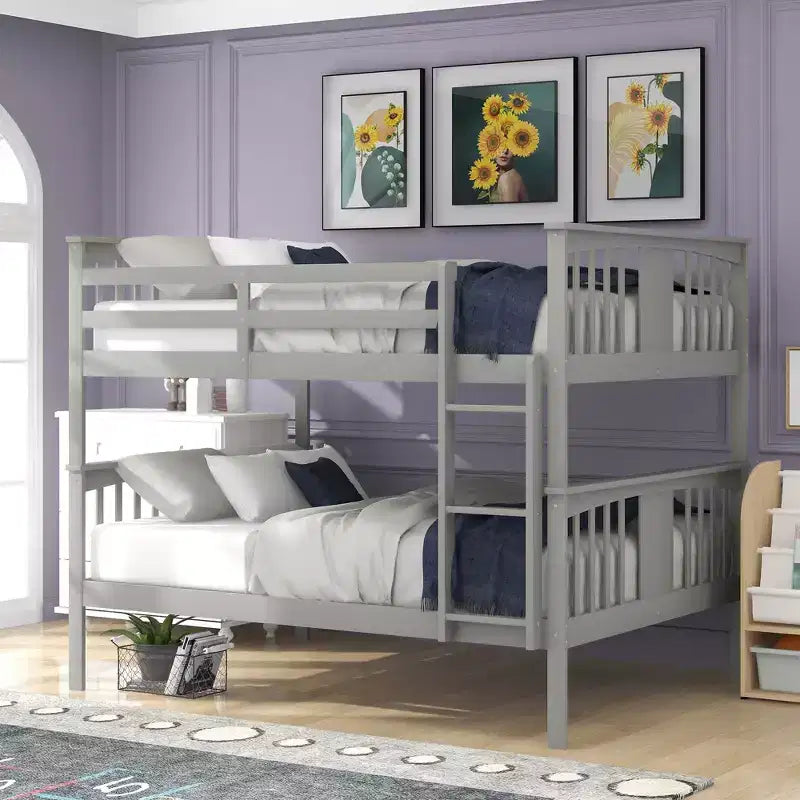 Full over Full Bunk Bed for Kids, Full Size Bunk Bed Frame with Guard Rail for Bedroom Dorm