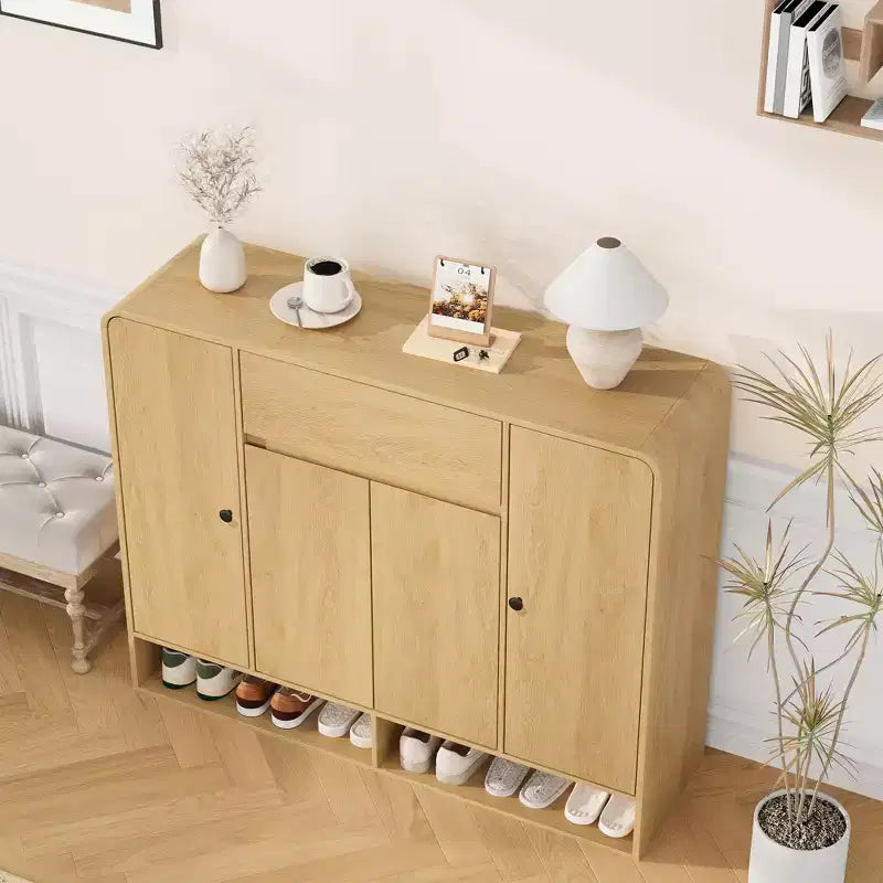 Shoe Cabinet 47.2 Inch with Adjustable Shelves 4 Doors Bottom Shelf Freestanding Narrow Organizer Rounded Corner for Hallway Living Room