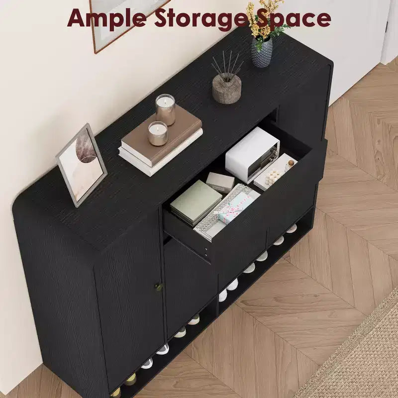 Shoe Cabinet 47.2 Inch with Adjustable Shelves 4 Doors Bottom Shelf Freestanding Narrow Organizer Rounded Corner for Hallway Living Room