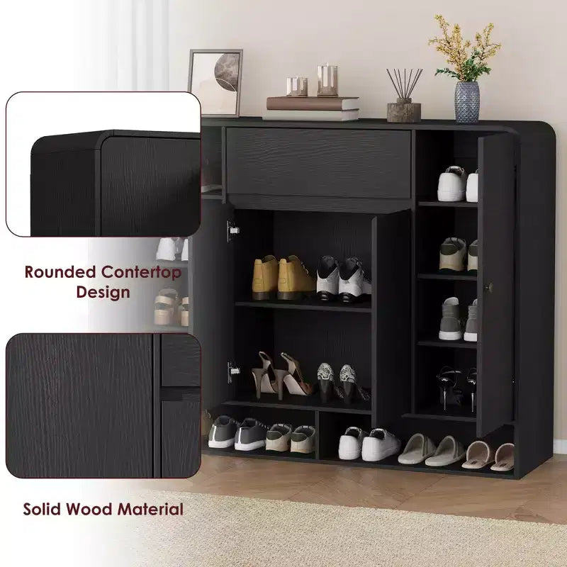 Shoe Cabinet 47.2 Inch with Adjustable Shelves 4 Doors Bottom Shelf Freestanding Narrow Organizer Rounded Corner for Hallway Living Room