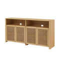 JVNOXK 63-inch Mid-Century Modern Rattan Sideboard with Storage, Natural-Toned Media Cabinet and Coffee Bar, for the Living Room