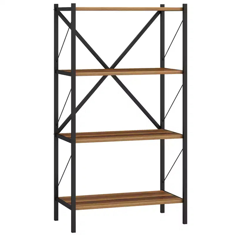 Costway 4-Tier Bookshelf Industrial Bookcase w/Heavy-Duty Metal Frame for Living Room