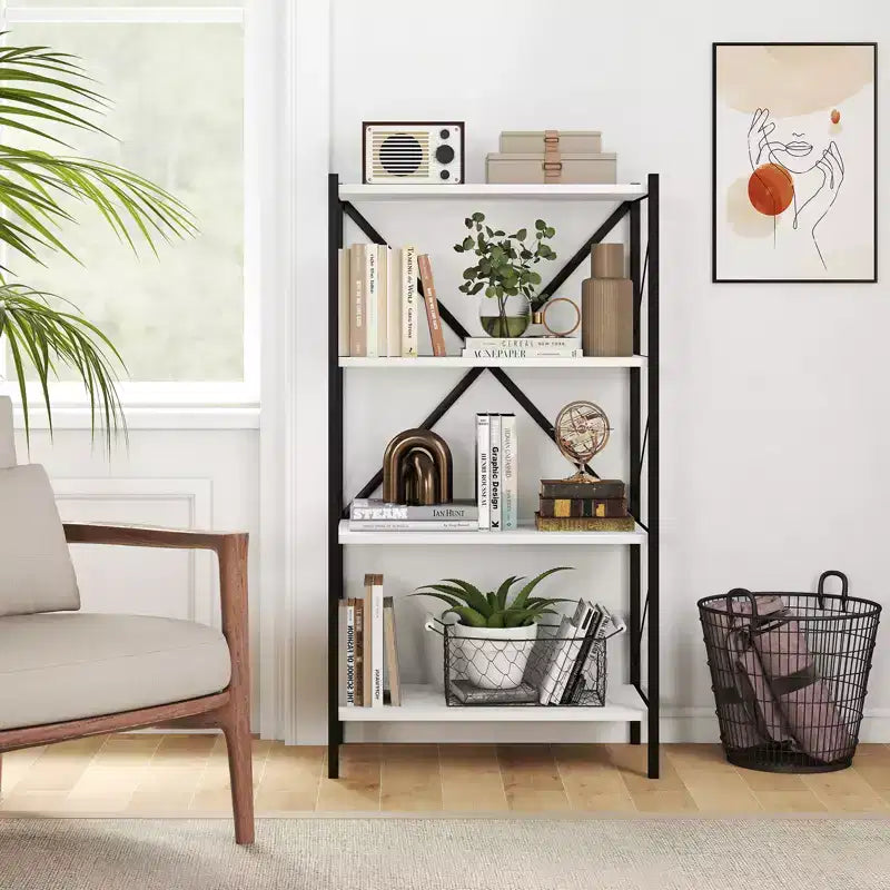 Costway 4-Tier Bookshelf Industrial Bookcase w/Heavy-Duty Metal Frame for Living Room