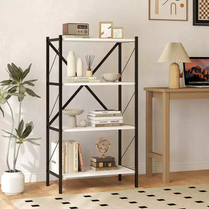 Costway 4-Tier Bookshelf Industrial Bookcase w/Heavy-Duty Metal Frame for Living Room