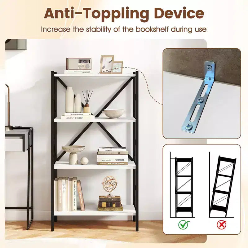 Costway 4-Tier Bookshelf Industrial Bookcase w/Heavy-Duty Metal Frame for Living Room