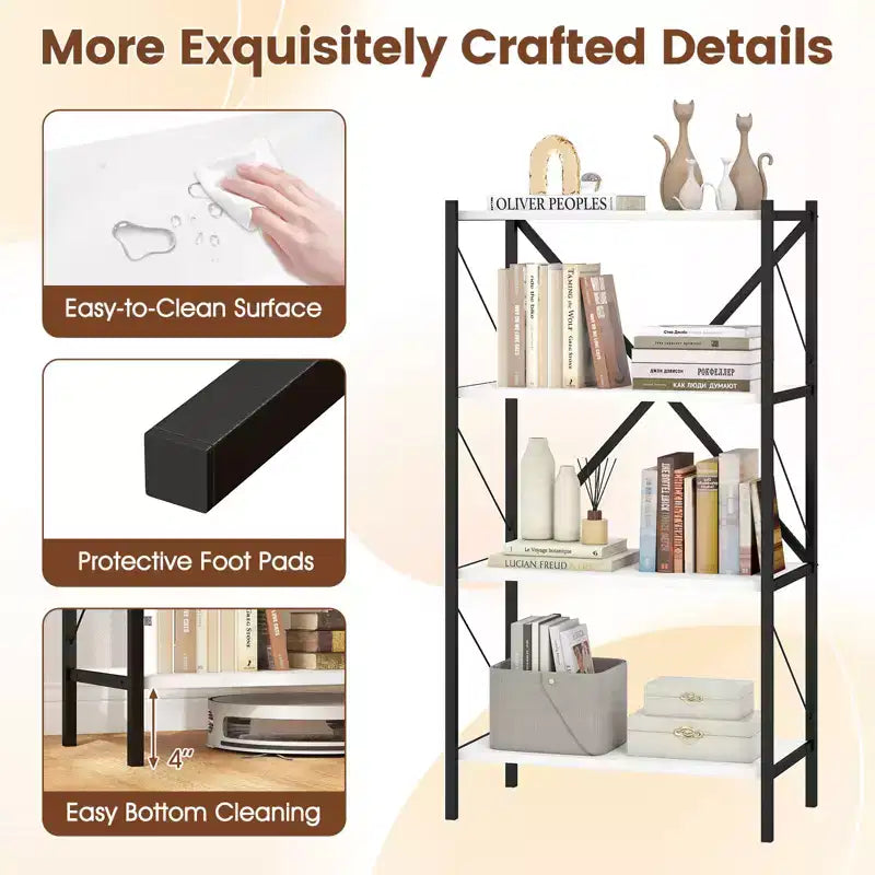 Costway 4-Tier Bookshelf Industrial Bookcase w/Heavy-Duty Metal Frame for Living Room