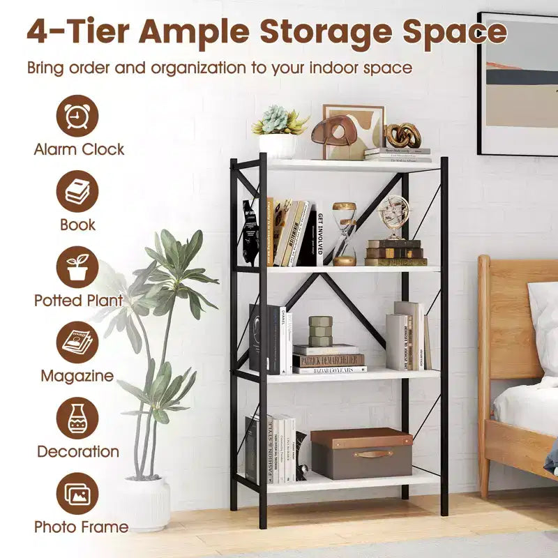 Costway 4-Tier Bookshelf Industrial Bookcase w/Heavy-Duty Metal Frame for Living Room