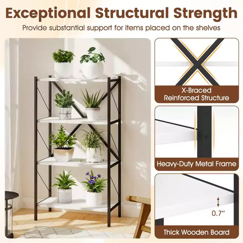 Costway 4-Tier Bookshelf Industrial Bookcase w/Heavy-Duty Metal Frame for Living Room