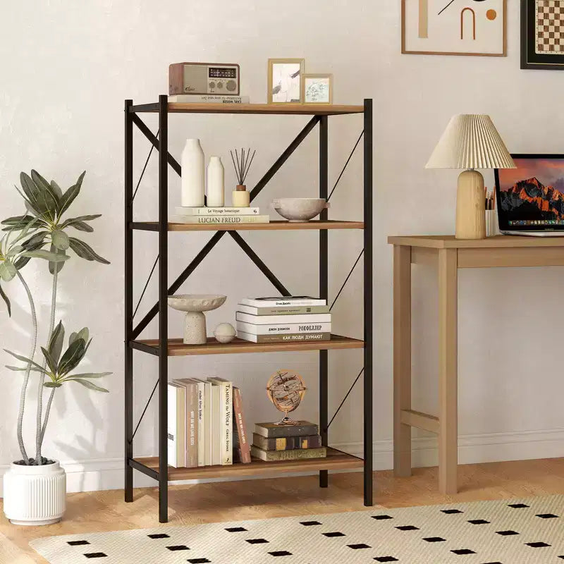 Costway 4-Tier Bookshelf Industrial Bookcase w/Heavy-Duty Metal Frame for Living Room