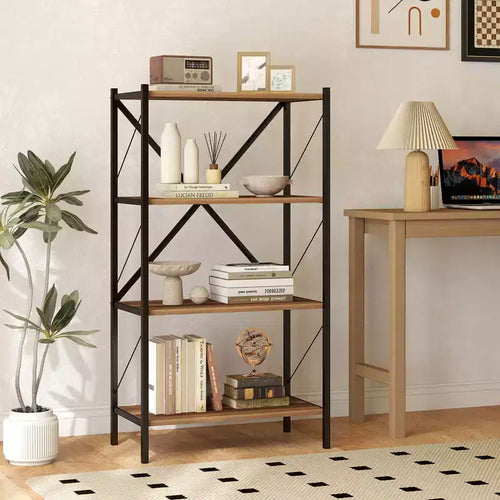 Costway 4-Tier Bookshelf Industrial Bookcase w/Heavy-Duty Metal Frame for Living Room