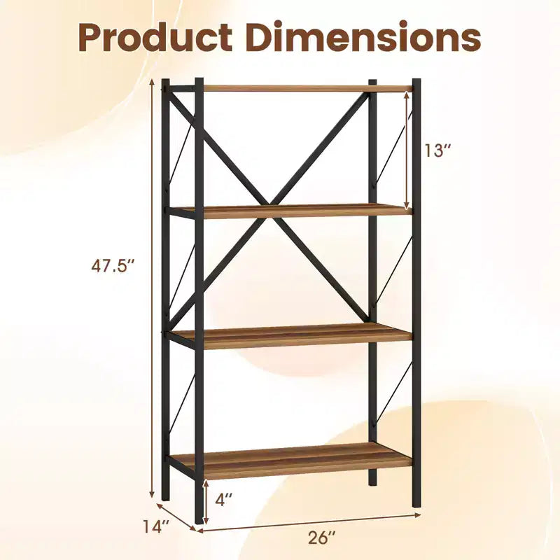 Costway 4-Tier Bookshelf Industrial Bookcase w/Heavy-Duty Metal Frame for Living Room