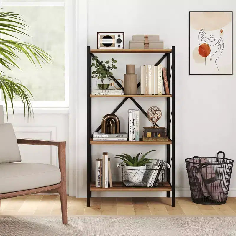 Costway 4-Tier Bookshelf Industrial Bookcase w/Heavy-Duty Metal Frame for Living Room