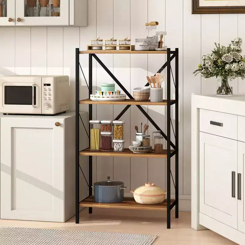 Costway 4-Tier Bookshelf Industrial Bookcase w/Heavy-Duty Metal Frame for Living Room