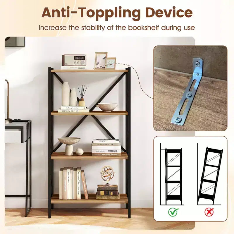 Costway 4-Tier Bookshelf Industrial Bookcase w/Heavy-Duty Metal Frame for Living Room
