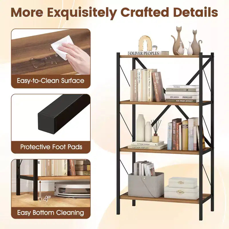 Costway 4-Tier Bookshelf Industrial Bookcase w/Heavy-Duty Metal Frame for Living Room