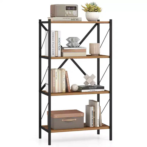 Costway 4-Tier Bookshelf Industrial Bookcase w/Heavy-Duty Metal Frame for Living Room