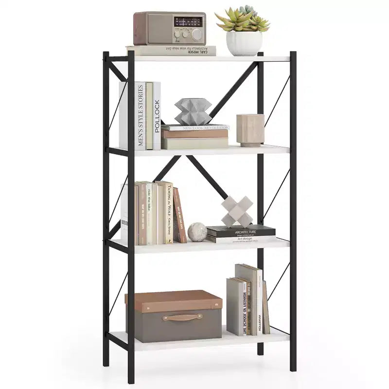 Costway 4-Tier Bookshelf Industrial Bookcase w/Heavy-Duty Metal Frame for Living Room