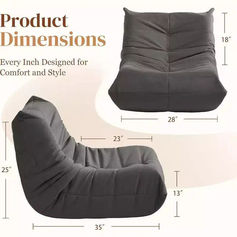 Giant Bean Bag Chair Lazy Floor Sofa, Memory Foam Fireside Sofa for Adults, Big Beanbag Faux Leather Armless Chair for Living Room Bedroom Dorm Office