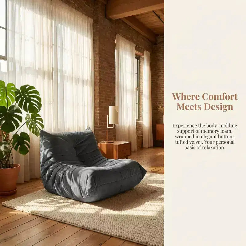 Giant Bean Bag Chair Lazy Floor Sofa, Memory Foam Fireside Sofa for Adults, Big Beanbag Faux Leather Armless Chair for Living Room Bedroom Dorm Office