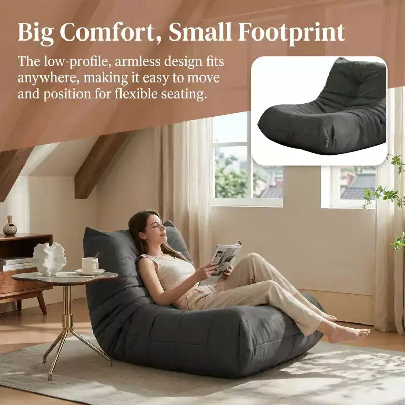 Giant Bean Bag Chair Lazy Floor Sofa, Memory Foam Fireside Sofa for Adults, Big Beanbag Faux Leather Armless Chair for Living Room Bedroom Dorm Office