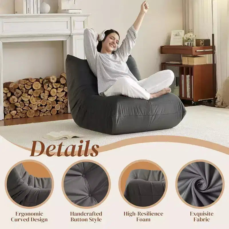 Giant Bean Bag Chair Lazy Floor Sofa, Memory Foam Fireside Sofa for Adults, Big Beanbag Faux Leather Armless Chair for Living Room Bedroom Dorm Office