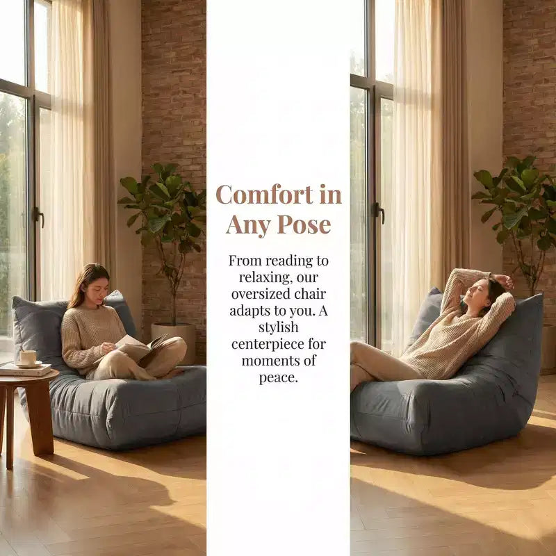 Giant Bean Bag Chair Lazy Floor Sofa, Memory Foam Fireside Sofa for Adults, Big Beanbag Faux Leather Armless Chair for Living Room Bedroom Dorm Office