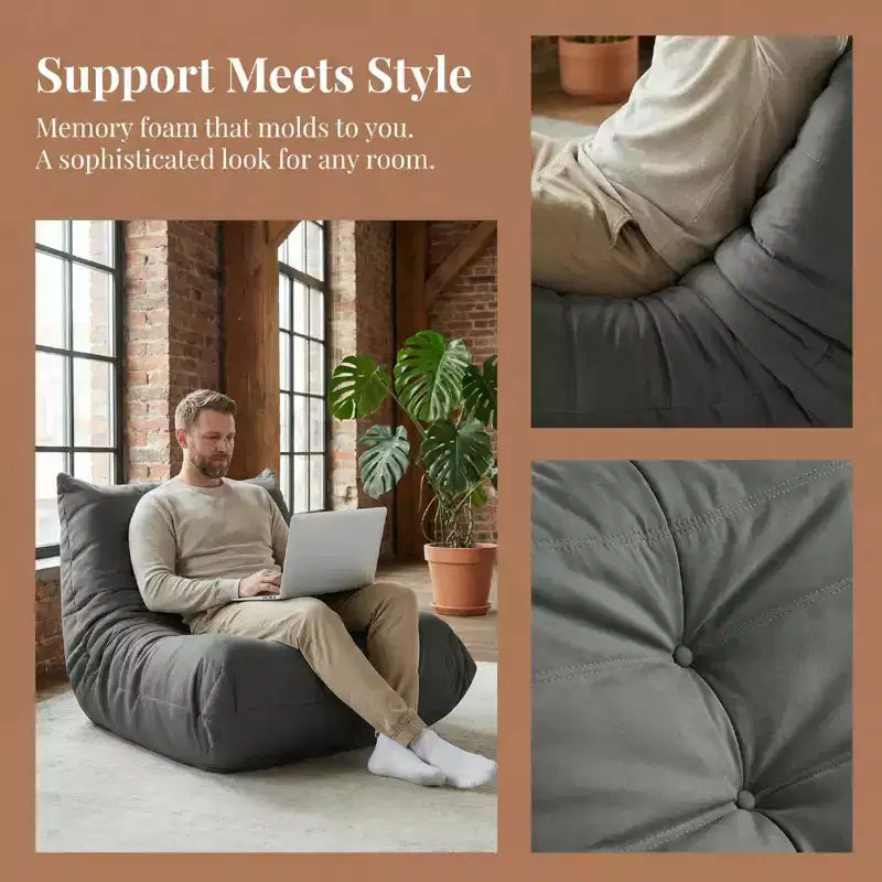 Giant Bean Bag Chair Lazy Floor Sofa, Memory Foam Fireside Sofa for Adults, Big Beanbag Faux Leather Armless Chair for Living Room Bedroom Dorm Office