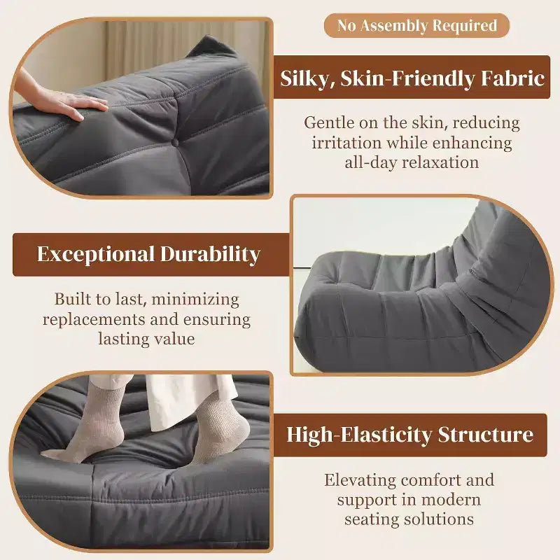 Giant Bean Bag Chair Lazy Floor Sofa, Memory Foam Fireside Sofa for Adults, Big Beanbag Faux Leather Armless Chair for Living Room Bedroom Dorm Office