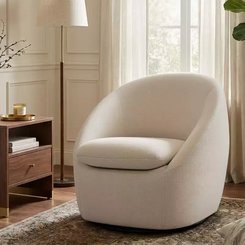 Bekrvio Swivel Accent Chair, Chenille Upholstered Barrel Chair with Thick Cushion, Modern Lounge Chair with Metal Base for Living Room Bedroom