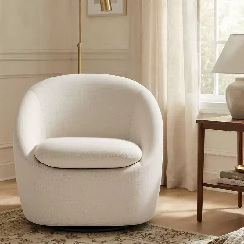 Bekrvio Swivel Accent Chair, Chenille Upholstered Barrel Chair with Thick Cushion, Modern Lounge Chair with Metal Base for Living Room Bedroom