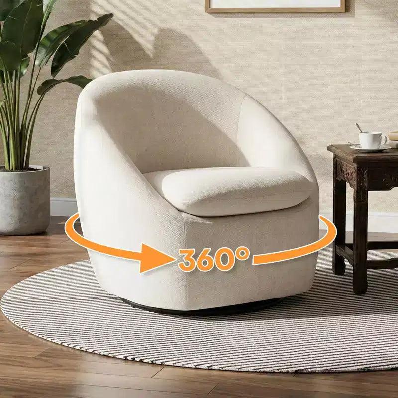 Bekrvio Swivel Accent Chair, Chenille Upholstered Barrel Chair with Thick Cushion, Modern Lounge Chair with Metal Base for Living Room Bedroom