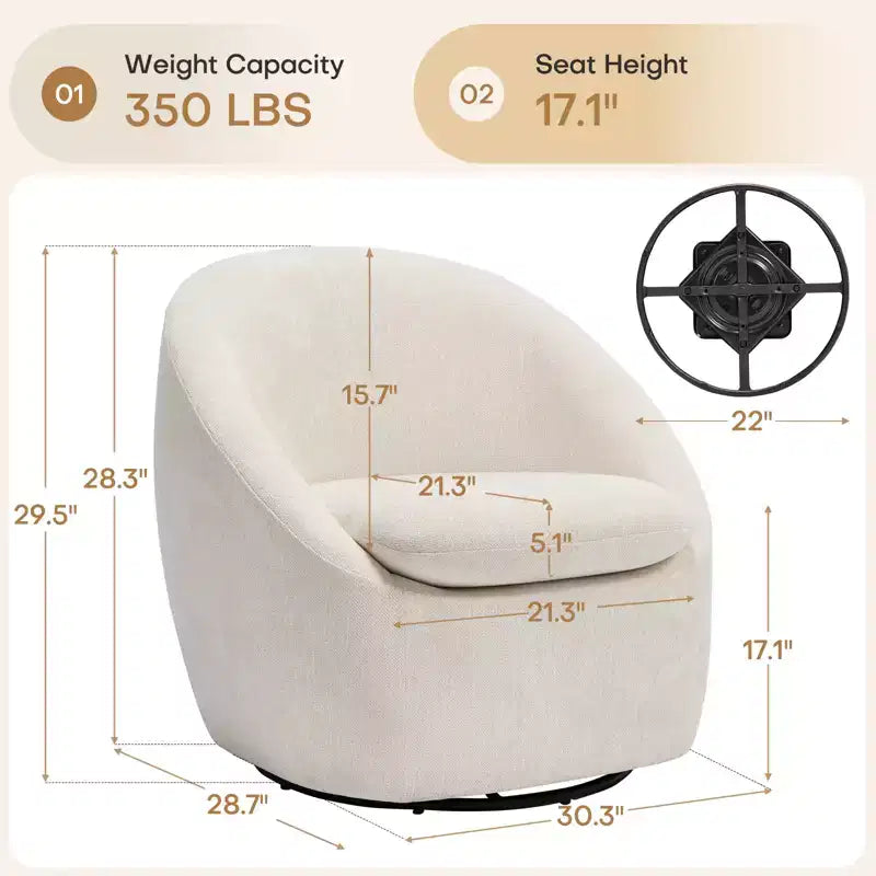 Bekrvio Swivel Accent Chair, Chenille Upholstered Barrel Chair with Thick Cushion, Modern Lounge Chair with Metal Base for Living Room Bedroom