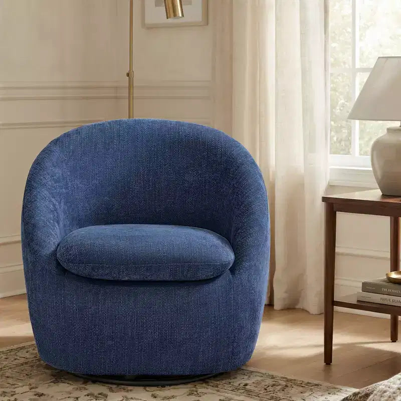 Bekrvio Swivel Accent Chair, Chenille Upholstered Barrel Chair with Thick Cushion, Modern Lounge Chair with Metal Base for Living Room Bedroom