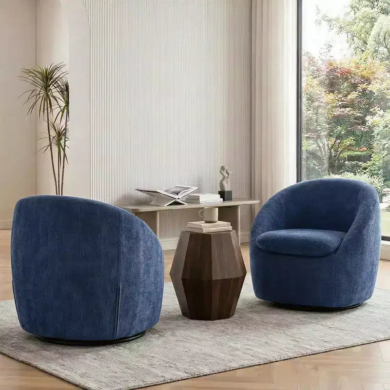 Bekrvio Swivel Accent Chair, Chenille Upholstered Barrel Chair with Thick Cushion, Modern Lounge Chair with Metal Base for Living Room Bedroom