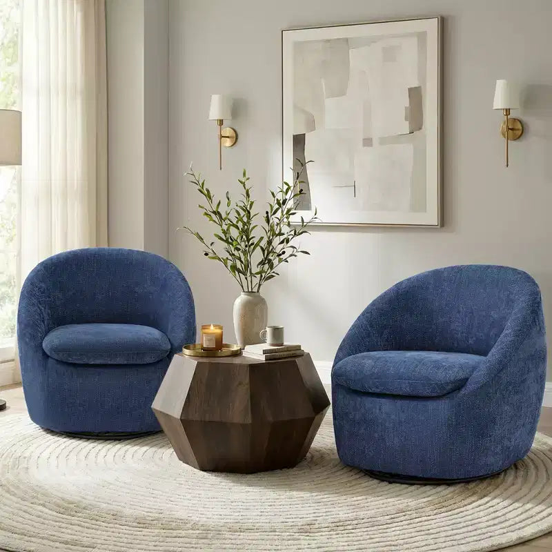 Bekrvio Swivel Accent Chair, Chenille Upholstered Barrel Chair with Thick Cushion, Modern Lounge Chair with Metal Base for Living Room Bedroom