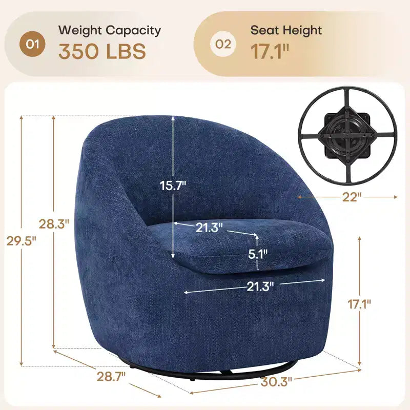 Bekrvio Swivel Accent Chair, Chenille Upholstered Barrel Chair with Thick Cushion, Modern Lounge Chair with Metal Base for Living Room Bedroom