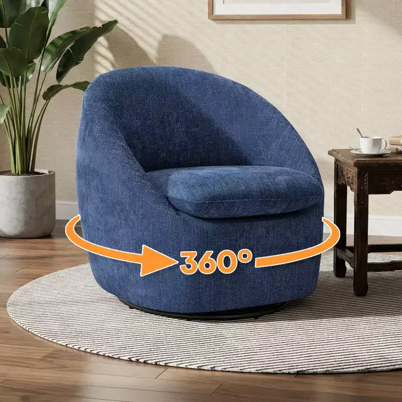 Bekrvio Swivel Accent Chair, Chenille Upholstered Barrel Chair with Thick Cushion, Modern Lounge Chair with Metal Base for Living Room Bedroom