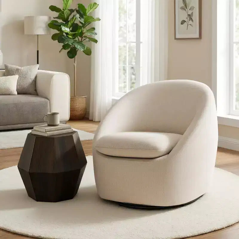Bekrvio Swivel Accent Chair, Chenille Upholstered Barrel Chair with Thick Cushion, Modern Lounge Chair with Metal Base for Living Room Bedroom