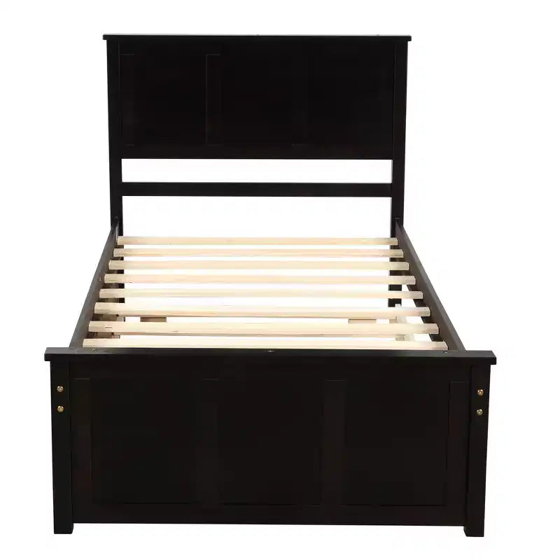 FAMYYT Twin Size Platform Bed With Space-saving Trundle, Easy Assembly, Espresso