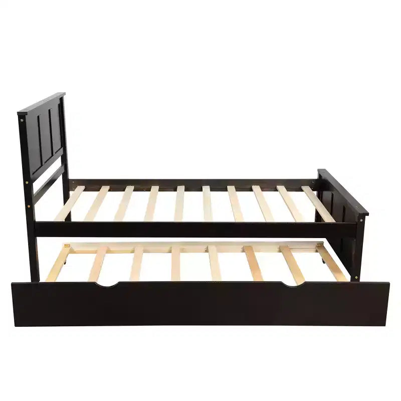FAMYYT Twin Size Platform Bed With Space-saving Trundle, Easy Assembly, Espresso
