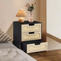 Rattan Nightstand, Boho Cane Bedside Table with Metal Legs, Modern Woven Accent End Table for Small Spaces, Free Standing Side Table for Bedroom