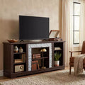 JVNOXK TV Media Stand with with Faux Stacked Stone Surround, Modern Entertainment Console with Open Storage Space, Cherry