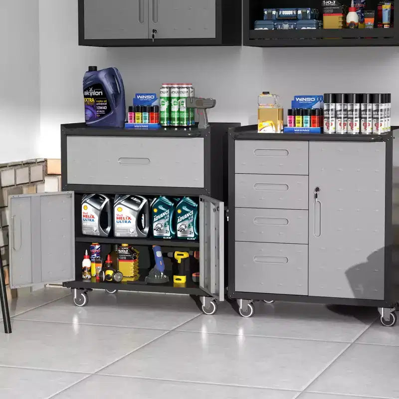 Metal Tool Cabinet for Garage, Mobile Heavy-Duty Storage Cabinet with Locking Doors, Rolling Tool Storage Cabinet