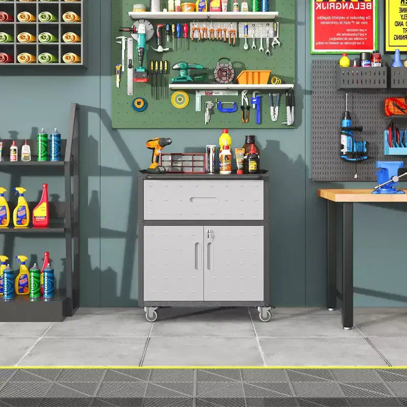 Metal Tool Cabinet for Garage, Mobile Heavy-Duty Storage Cabinet with Locking Doors, Rolling Tool Storage Cabinet