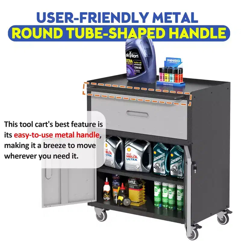 Metal Tool Cabinet for Garage, Mobile Heavy-Duty Storage Cabinet with Locking Doors, Rolling Tool Storage Cabinet